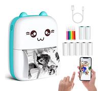 Mini Printer Portable, Pocket Thermal Printer with 7 Rolls Paper, Bluetooth Wireless Smart Printer for Photo Picture Office Receipt Label Note QR Code Inkless Printing with iOS Android APP (Blue)