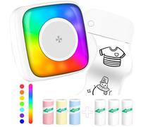 Mini Printer Sticker Printer Print Pod with 6 Rolls Sticker Paper, Seven Color Lighting Modes for DIY Scrapbook, Travel, Notes, Label, Memo, Compatible with iOS&Android