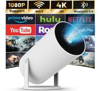 Mini Projector 4K Supported, Portable WiFi 6 Bluetooth Video Projector with Auto Keystone, 130 Inch, 180 Degree Flipping, Android 11.0 Operating Dysystem (Beige)