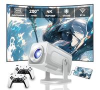 Mini Projector 4K With 2 Wireless Controller, 1920 * 1080p Home Bedroom Cinema Built-in 30000 Games, 200” Protable Smart Video Projector Support IOS/Android/Windows, Auto Keystone, WiFi 6 and BT 5.4