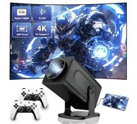 Mini Projector and Game with 2 Gamepad, 4K Portable Screen Theater Projector, Video Game Console with Retro Game 20000+, Smart Outdoor Movie Projector with WiFi, Bluetooth, Auto Keystone, Controller