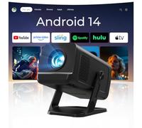 Mini Projector for Bedroom Portable WiFi 6 and Bluetooth 5.4, Built-in Apps Android 14 OS 1080P Support Ceiling Home Theater Auto Keystone 270° Rotatable Indoor Outdoor VisualCube 300 Black