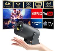 Mini projector, Projector WiFi6 and BT5.2, Portable projector 4K supports Android 11.0, 180° rotatable, Automatic keystone correction, 130-inch display and 50% zoom, Outdoor projector (new upgrade