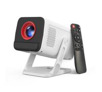 Mini Projector with WIFI 6 and Bluetooth 5.4, Smart Portable Projector Supports 4K 1080P, projector for bedroom with Auto Keystone, Movie Projector with 180° Adjustable Stand.(White-Red)