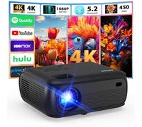 Mini Projector with WiFi and Bluetooth, 1080p Native, 4K Support, Premium Speaker, Smart Android TV OS, WiFi 6, Bluetooth 5.2 and Auto Trapezoidal Correction, Black