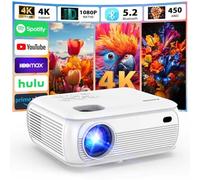 Mini Projector with WiFi and Bluetooth, 1080P Native, 4K Support, Premium Speaker, Smart Android TV OS, WiFi 6, Bluetooth 5.2 and Automatic Keystone Correction, White