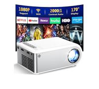 Mini Projector with WiFi and Bluetooth, Outdoor Portable Mini Projector for iPhone Supports 1080P with Built-in Speaker, Movie Projector for Home Theater Compatible with iOS/Android/PC/TV Stick/HDMI