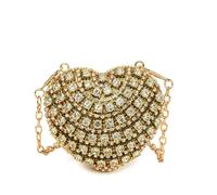 Mini Pu Crossbody Bag Mini Diamond Inlay Heart Shape Crystal Clutch Purse Stones Evening Wedding Party Shoulder Bag Handle(Gold)