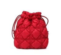 Mini Puffer Drawstring Bucket Bag Quilted Crossbody Bags for Women Bubble Nylon Shoulder Handbag Hobo Cell Phone Purse, Red, Casual