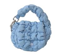 Mini Puffer Tote Bag for Women Quilted Wrist Handbag Nylon Blue