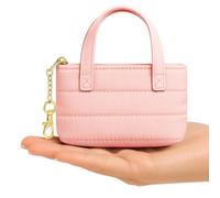 Mini Puffer Tote Bag Keychain Puffy Purse Keyring with Gold Heart Charm Cute Bag Charm Gift for Women Girls Teens Key Ring, Pink, 4.0 Inches