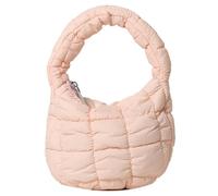Mini Puffy Quilted Handbag Soft Puffer Tote Bag for Women Cute Wrist Bubble Bag Lightweight Nylon Clutch Purse, Pink, M