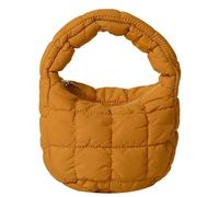 Mini Puffy Quilted Handbag Soft Puffer Tote Bag for Women Cute Wrist Bubble Bag Lightweight Nylon Clutch Purse, Brown, M