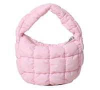 Mini Puffy Quilted Handbag Soft Puffer Tote Bag for Women Cute Wrist Bubble Bag Lightweight Nylon Clutch Purse, Light Pink, M
