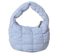 Mini Puffy Quilted Handbag Soft Puffer Tote Bag for Women Cute Wrist Bubble Bag Lightweight Nylon Clutch Purse, Light Blue, M