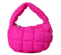 Mini Puffy Quilted Handbag Soft Puffer Tote Bag for Women Cute Wrist Bubble Bag Lightweight Nylon Clutch Purse, Rose Red, M