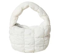 Mini Puffy Quilted Handbag Soft Puffer Tote Bag for Women Cute Wrist Bubble Bag Lightweight Nylon Clutch Purse, White, M