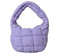 Mini Puffy Quilted Handbag Soft Puffer Tote Bag for Women Cute Wrist Bubble Bag Lightweight Nylon Clutch Purse, Purple, M