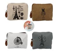 Mini Purse, Pack of 4 Coin Purses, Vintage Small Purse, Women's Canvas Coin Purse with Zip and Pattern for Coins, Cards, Keys, Cream, grey, khaki, brown, L, Modernity