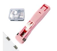 Mini Push Button Stapler - Binder Dispenser with 50 Reusable Clips, Desktop Paper Fastener | Compact Folder Tool for School, Office, Document Filing Use