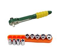 Mini Quick-Release Ratchet Wrench Set with 1/4" Drive, 5-13 mm Sockets & 10-Piece Screwdriver Bits, Heat-Treated Steel Core, Compact Lightweight De(11PCS)