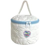 Mini Quilted Love Cosmetic Bag, Small Puffy Makeup Bags, Round Storage Bag, Toiletries Storage Bags(White)