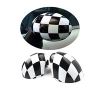 MINI R55-R61 Wing Mirror Cover caps, Checkered Flag Mirror Caps for Mini Cooper One/S/JCW R Series R55 R56 R57 R58 R59 R60 R61(White Checkered, for Power Folding Mirror)