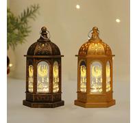 Mini Ramadan Candle Lantern Decorations for Centerpiece, Moroccan Style LED Eid Hanging Lantern Decorations for Home Ramadan Wedding Christmas Table Decor (Gold and Bronze)