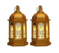 Mini Ramadan Candle LED Lantern Decorations,Eid Mubarak Decorations Ramadan Lanterns for Table Home Garden Wedding Fireplace Decor (Golden-2PCS)