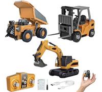 Mini RC Construction Vehicles Set - Pocket Dump Truck, Excavator & Forklift, 1/64 Scale Remote Control with Lights & Sounds, 2.4GHz, 3 Vehicles