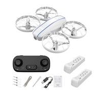 Mini RC Drone for Kids Age 6+, Easy to Fly Quadcopter with LED Lights, Altitude Hold, Headless Mode & 3D Flips, Beginner Drone with Propeller Protection & 2 Batteries (White)