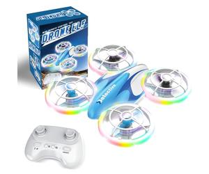 Mini RC Drone for Kids Age 6+, Easy to Fly Quadcopter with LED Lights, Altitude Hold, Headless Mode & 3D Flips, Beginner Drone with Propeller Protection & 2 Batteries (Blue)