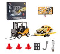 Mini RC Forklift, 1/64 Scale 2.4G Full-Proportional Remote Control Forklift with Trailer, Cargo Hook, Forks and Pallet, Max10KM/h, Gifts for Teens and Adult (Yellow)