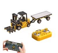 Mini RC Forklift Toy,1/64 Forklift Cranes Construction Vehicle Toy with App & Remote Control,Alloy Plastic Model with Interchangeable Forks/Hook/Trailer, Gifts for Adults Kids Age 6+