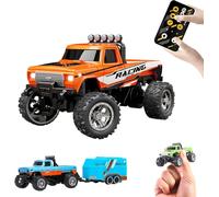 Mini Rc Monster Truck, 1:64 Scale Monster Truck Remote Control Car with Lights, 2.4Ghz Remote Control, Mini Alloy Monster Truck Rc, Speed/Steering Adjustable (Orange)