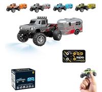 Mini RC Monster Truck,Mini Monster Truck 1:64 Scale Alloy,2.4 Ghz Rc Semi Trucks with Trailer & Remote Control, 20km/h All Terrain RC Cars Toys with LED Bodylight Xmas New Year Gifts for 3+ (Gray)