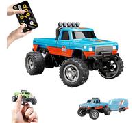 Mini RC Monster Truck, Mini Monster Trucks USB Rechargeable Underflow with Trailer, 2.4G Remote Control Monster Trucks, 1:64 Scale Monster Truck Remote Control Car with Lights, for Kids (Orange Blue)