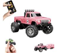 Mini RC Monster Truck,Monster Truck Toys,2.4G Remote Control Monster Trucks,RC Semi Trucks with Trailer,USB Rechargeable Underflow,1:64 Scale Cars with Lights,for Kids (Pink)