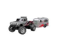 Mini RC Monster Truck with Trailer, 2.4Ghz & APP Remote Control, Alloy Shell Off-Road Car, Rechargeable with LED Lights for Kids Adults (Gray One size)