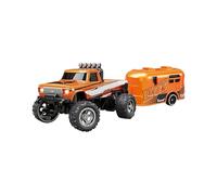Mini RC Monster Truck with Trailer, 2.4Ghz & APP Remote Control, Alloy Shell Off-Road Car, Rechargeable with LED Lights for Kids Adults (orange One size)