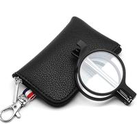 Mini Reading Glasses Blue Light Blocking, Round Frame Nerd Readers with Keychain Leather Case, Unisex, 1.0x Magnification