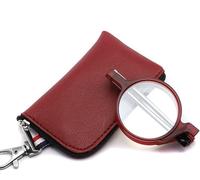 Mini Reading Glasses Blue Light Blocking, Round Frame Nerd Readers with Keychain Leather Case, Unisex, 1.0x Magnification