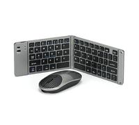 Mini Rechargeable Foldable Bluetooth Keyboard and Mouse Combo, Portable (Sync Up to 3 Devices), Ultra-Slim Travel Folding Keyboard for iPhone iPad Mac Android Windows iOS(Grey)