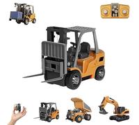 Mini Rechargeable Remote Control Building Toy, 1/64 Full Proportional RC Construction Vehicles with Realistic Lights & Sounds, Pocket Dump Truck, Excavator & Forklift (A)
