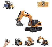 Mini Rechargeable Remote Control Construction Vehicles Set, RC Building Toy 1/64 scale with Realistic Lights, Sounds, Pocket Dump Truck, Excavator & Forklift (C)