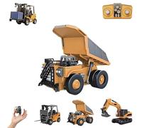 Mini Rechargeable Remote Control Construction Vehicles Set, RC Building Toy 1/64 scale with Realistic Lights, Sounds, Pocket Dump Truck, Excavator & Forklift (B)
