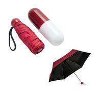 Mini Red Capsule Folding Umbrella, Compact Folding Travel Sun & Rain Umbrella with UV Protection, Portable Pocket Umbrella with Matching Capsule Case for Backpack Handbag Women Men Daily Use