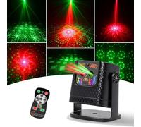Mini Red & Green Laser Party Light, 60 Rotating Patterns, 120 Dynamic Effects with Remote Control. Powered Disco Stage Light for KTV, Pub, Birthday, Home Party, Christmas Decoration