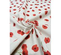 Mini Red Poppy Flowers Fabric Remembrance Day Poppies Print Home Decor Linen Look Curtains Upholstery - 140cm Wide Canvas - Sold by The Metre