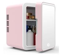 Mini Refrigerator Skin Care Refidge Cosmetic Storage with Mirror and Lamp Frozen Serum and Mask Beauty Refrige 4L (Pink)